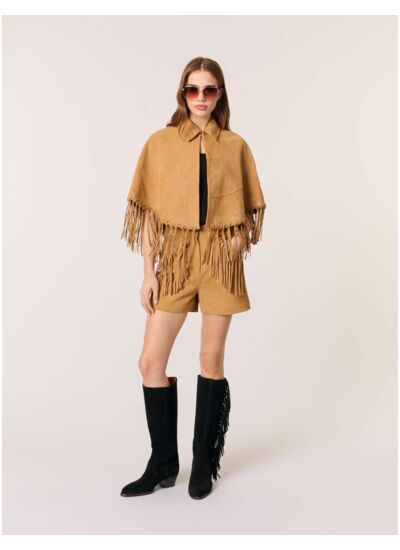 Manteau court à franges en nubuck