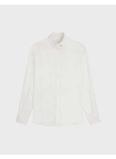 Chemise innaée col droit montant avec patte de boutonnage en satin de coton uni ecru