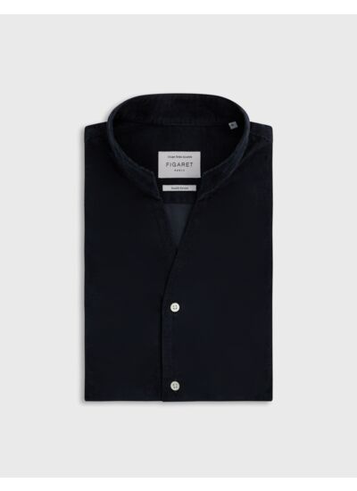 Chemise carl col droit ouvert en velours uni marine