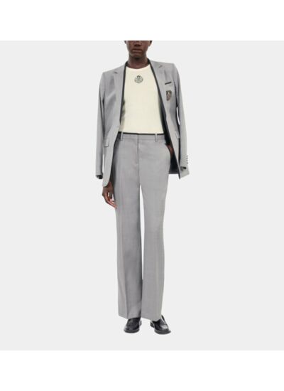 Pantalon Tailleur Droit En Laine Taupe Femme