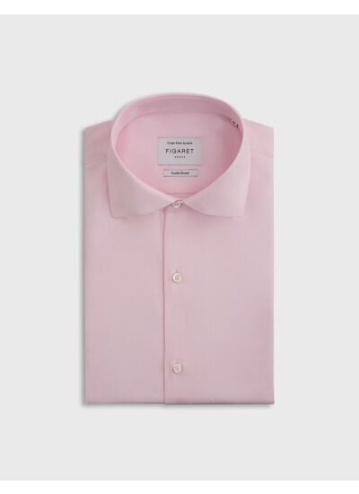 Chemise col italien avec poignets mousquetaires en chevron uni rose