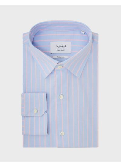 Chemise Ajustée bleue rayée rose