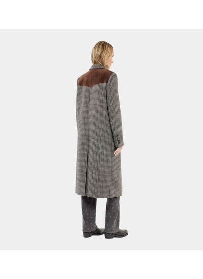 Manteau Long Pied De Poule Noir Et Blanc Femme