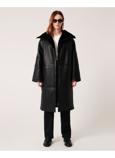 Manteau Mima Noir en cuir