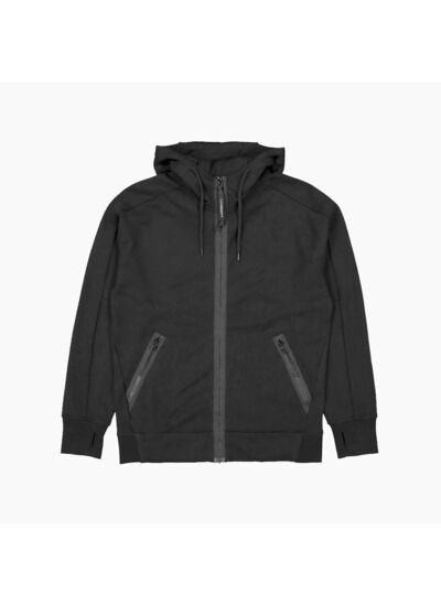 CP Company Hoodie Zippé Diagonal Raised Fleece Noir