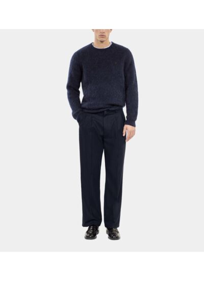 Pantalon Large À Rayures Bleu Marine Homme