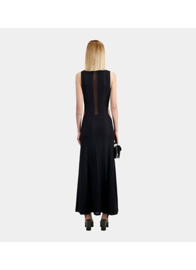 Robe Longue Noire En Maille Ajourée Avec Ouvertures Femme