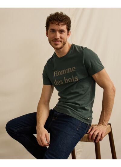 T-shirt col rond vert foncé Homme des bois