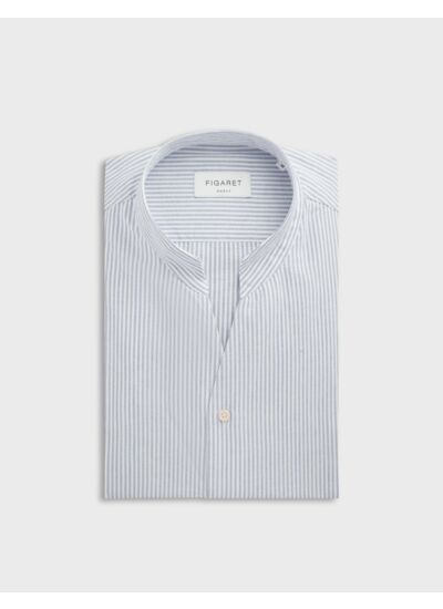 Chemise carl col droit ouvert en oxford gratté rayé marine