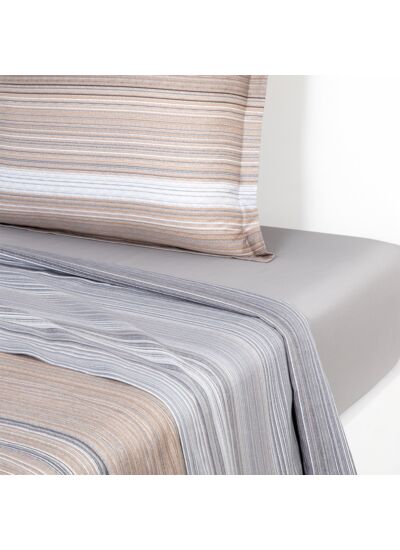 BOSS Home - Drap plat en satin de coton beige, Metastripe