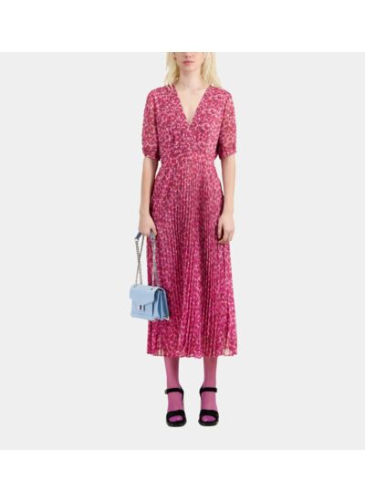 Robe Longue Plisse A Manches Courte Femme