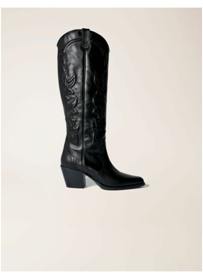 Bottes santiags en cuir lisse brodé