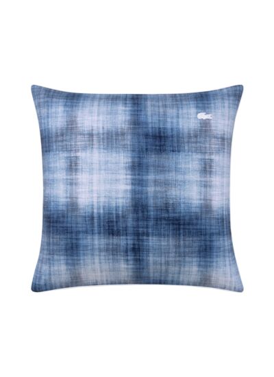 Lacoste - Taie d'oreiller en satin de coton lavé bleu, L Denim