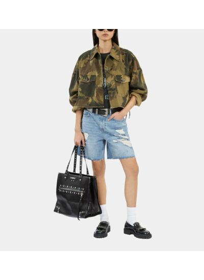 Blouson Court En Denim Camouflage Femme