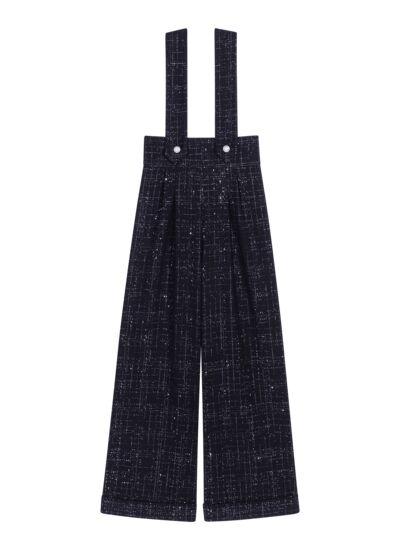 Pantalon large à bretelles en tweed