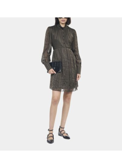 Robe Courte En Soie Kaki Femme