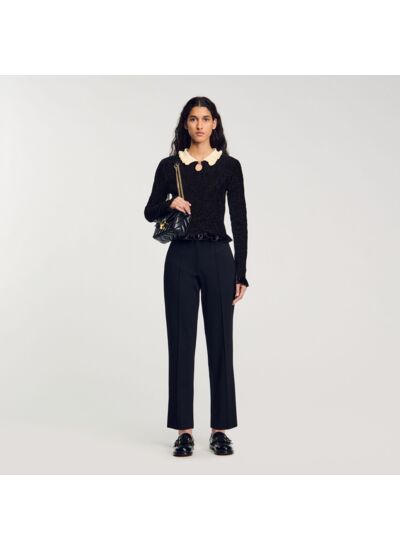 Top smocké à col contrasté