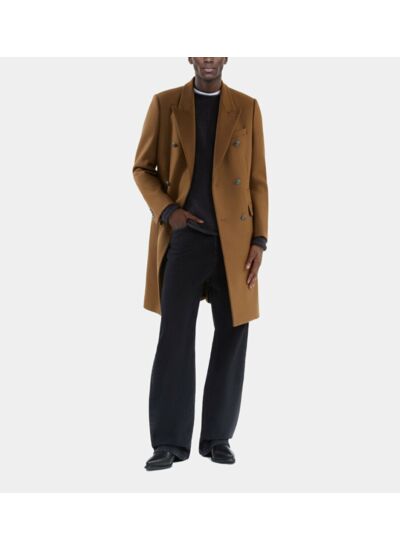 Manteau Long En Laine Mélangée Camel Homme