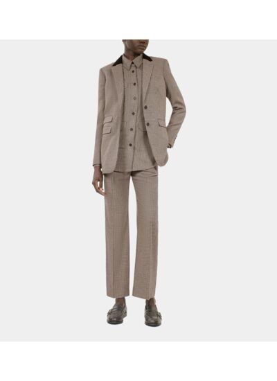 Veste Tailleur Pied De Poule Beige Femme