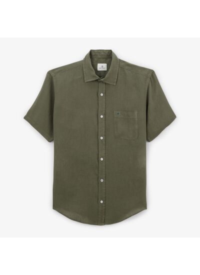 Chemise manches courtes en lin vert avocat