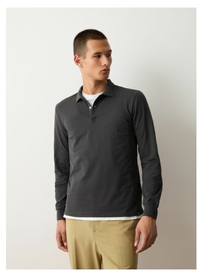 Polo à manches longues en piqué extensible