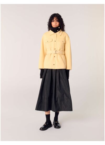 Manteau court double face ceinturé