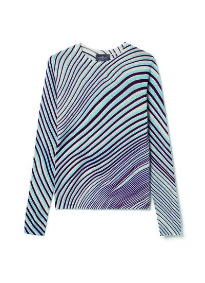 Pull col rond ultrafin imprimé - Femme - BLEU RIF
