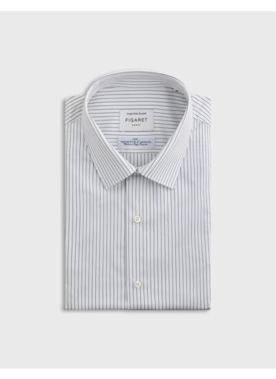 Chemise col figaret en popeline rayée bleu