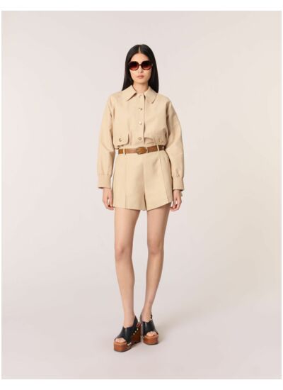 Short à pinces en lin et coton