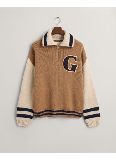 Wool Nepps Letterman Half-Zip Sweat