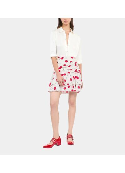 Jupe Courte Drapée Avec Imprimé Cerise Femme