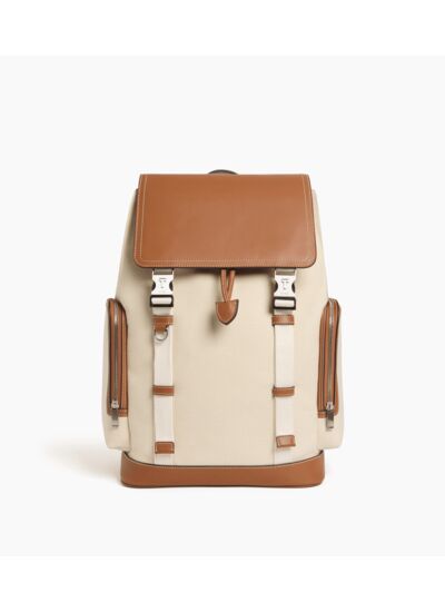 Sac à dos à rabat Maurice en toile coton et cuir lisse semi-végétal
