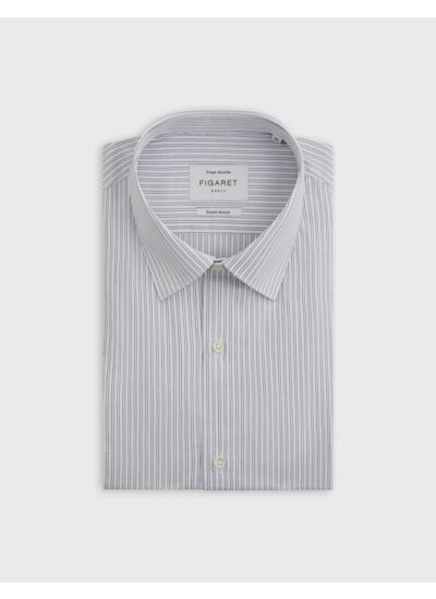 Chemise col figaret avec poignets mousquetaires en popeline rayée marine