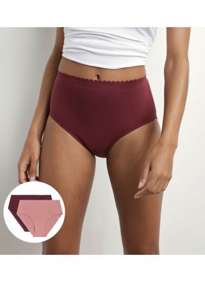 Lot de 2 culottes hautes en coton stretch Rose Rubis Body Touch Easy