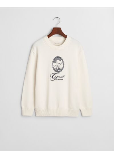 Graphic Cotton Crew Neck Sweater