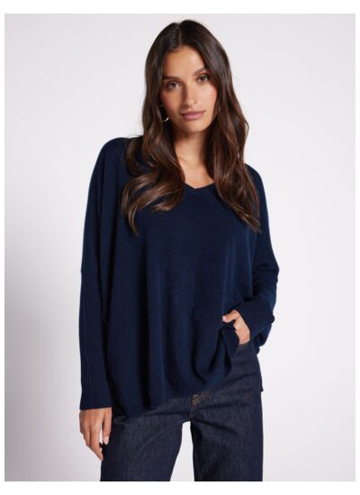 Pull poncho cachemire col V Faustine MARINE