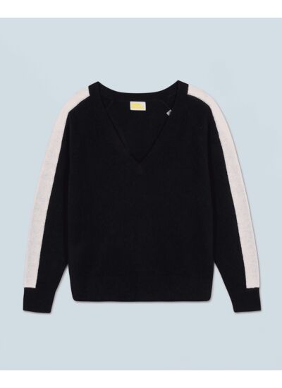 Pull Col V Oversize Bandes Bicolore Léger