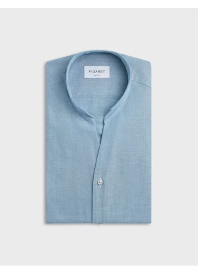 Chemise carl col droit ouvert en chambray bleu clair