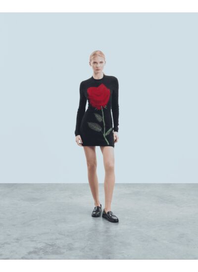 Robe Courte Manche Longue en Cachemire Brossé