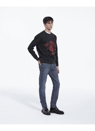 Pantalon 5 Poches Slim En Denim Bleu Delave Homme