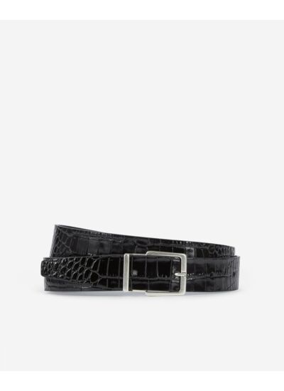 Ceinture En Cuir Effet Crocodile Noir