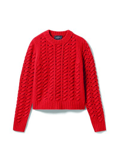 Pull col rond à torsades - Femme - ROUGE GORGE