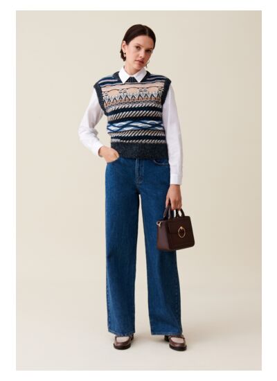 Pull sans manches rayures à motifs