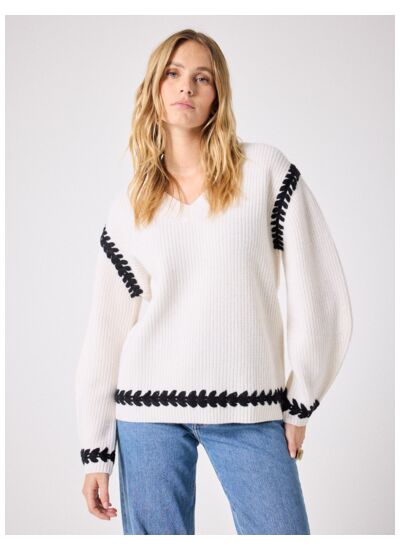 Pull en laine Dakota ECRU/NOIR