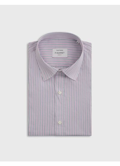 Chemise col figaret en popeline rayée rose