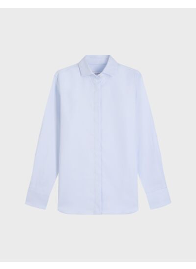 Chemise irina col italien en façonné uni bleu clair