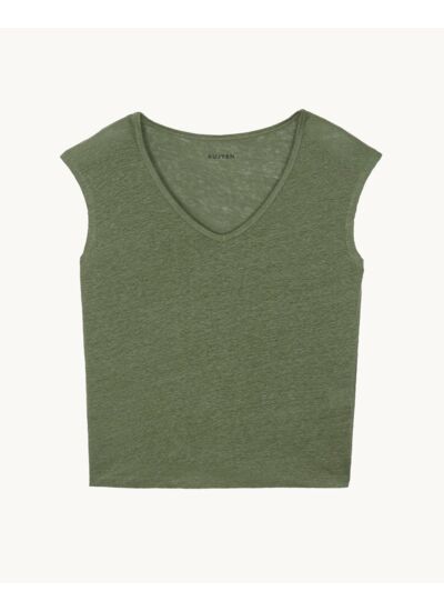 T-Shirt Karol T-Shirt Col V Sans Manches Lin