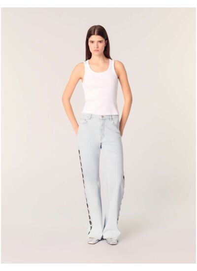 Jean large ouvert à détails strassés