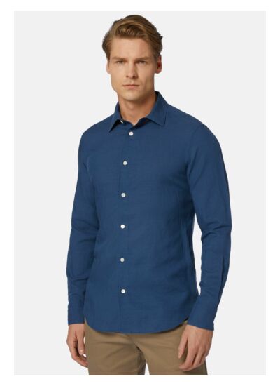 Chemise Bleue En Tencel Lin Coupe Droite