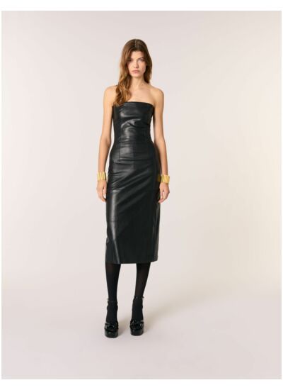 Robe bustier midi en cuir stretch